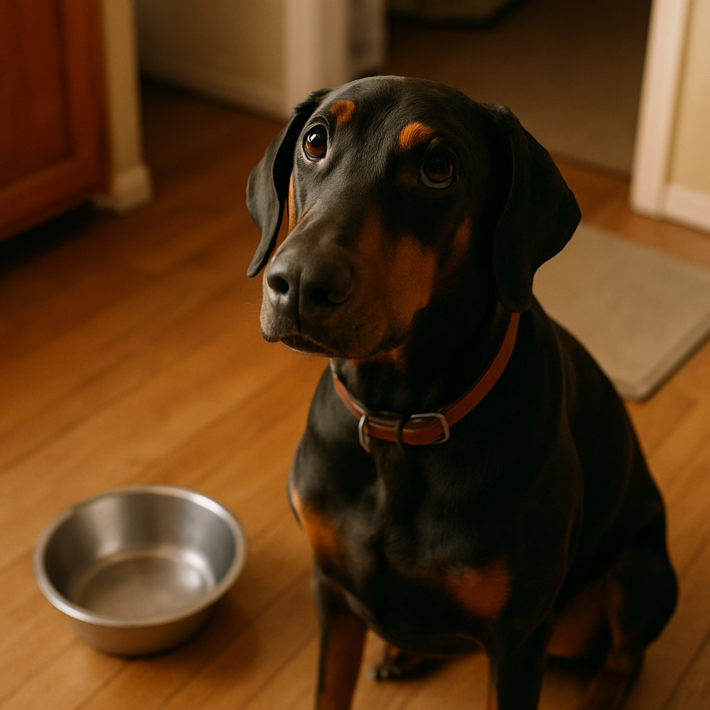 愛犬に食べ物をねだられる場面のイメージ