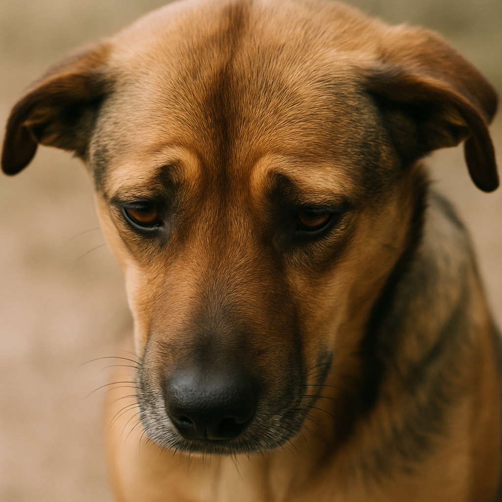 申し訳なさそうな表情の犬のイメージ